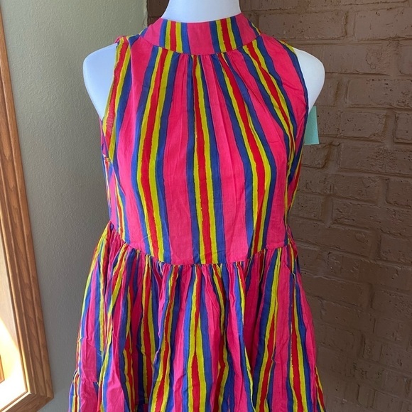 Lisa Corti Summer Wedding Guest Dress 100% Cotton Halter Mini Colorful Fun NEW - Picture 4 of 7